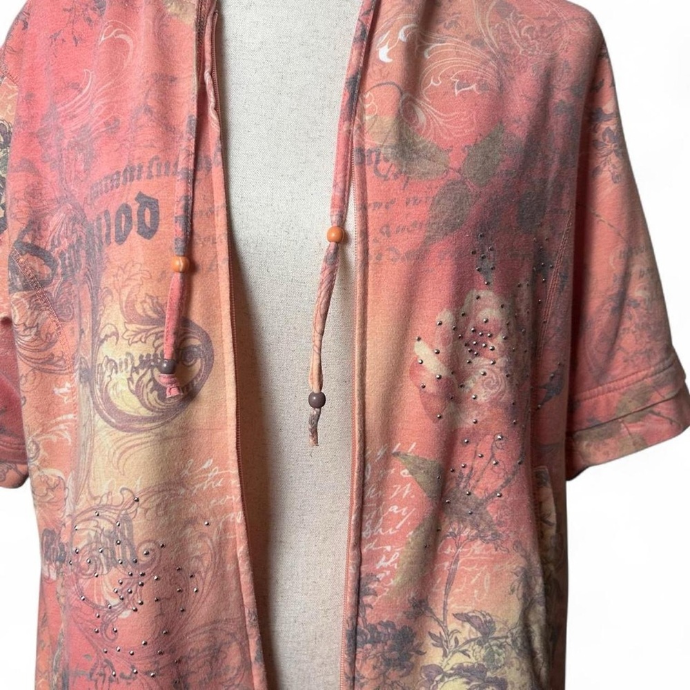Green Tea Coral XL Graphic Short-Sleeve Zip Hoodie - Picture 5 of 6